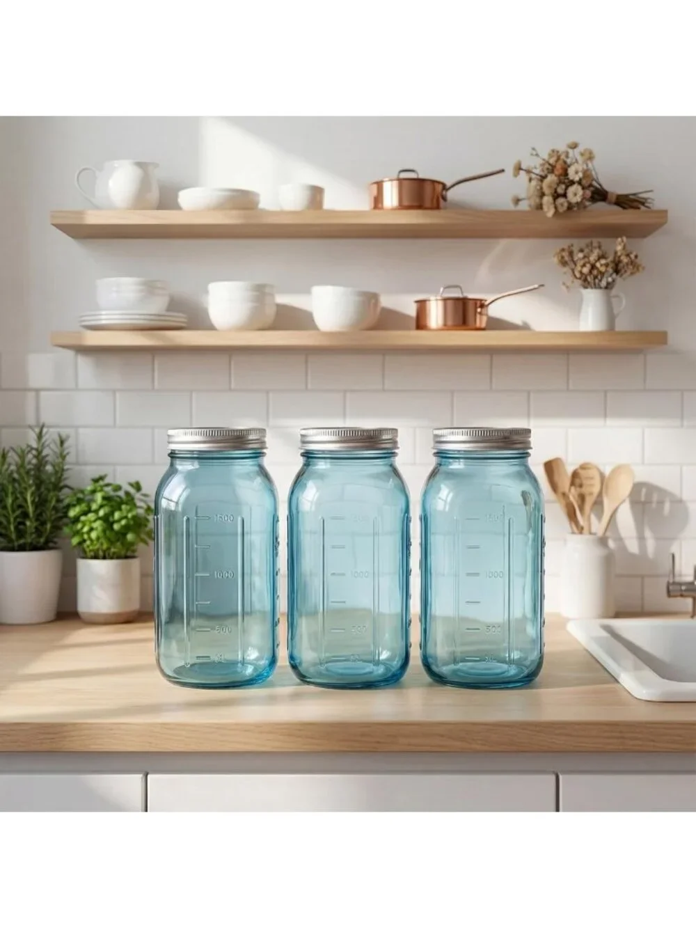 3 Pcs 64 oz Glass Mason Jars Set - Airtight Canning & Fermenting Containers